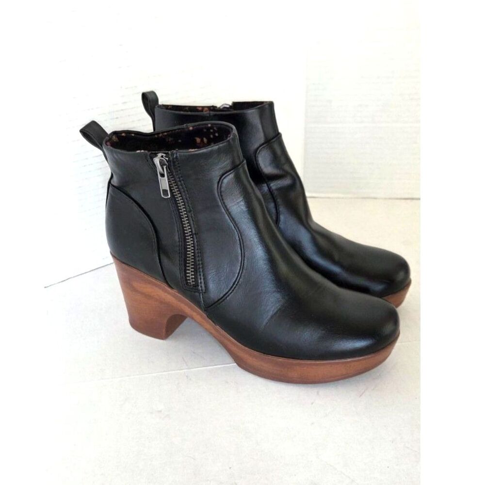 b.o.c. Born Concept Amira Ankle Boots Clog Wood Heel Black Sz 7.5 Retro Boho